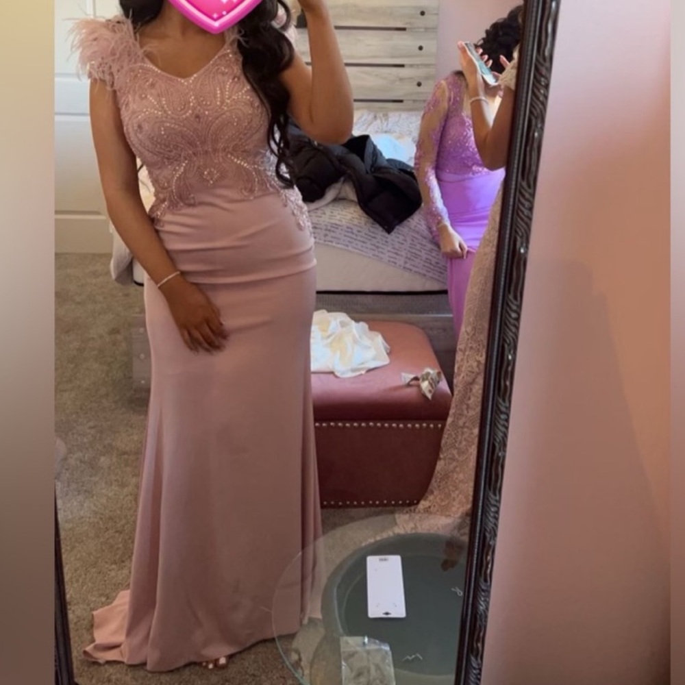 Elegant Evening Gown with feathers